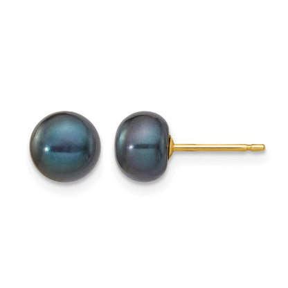 14K Gelbgold 6-7mm Schwarz Knopf Süßwasser Zuchtperle Ohrstecker