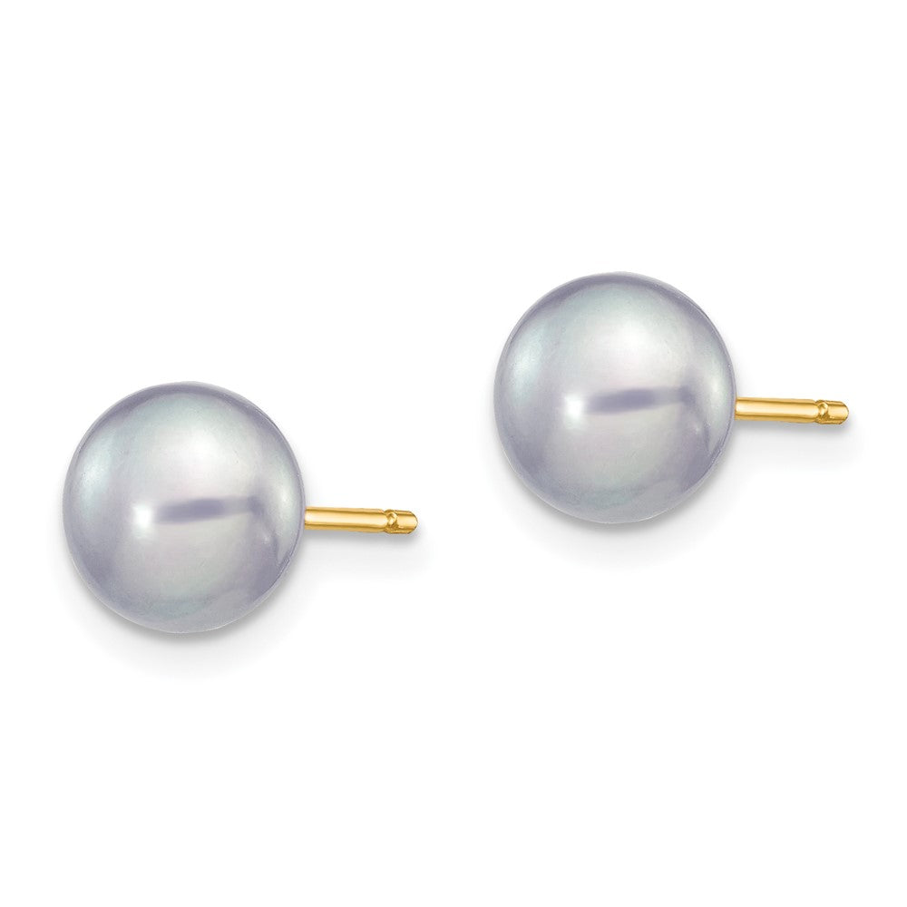 14K Gelbgold 6-7mm Grau Knopf Süßwasser Zuchtperle Ohrstecker