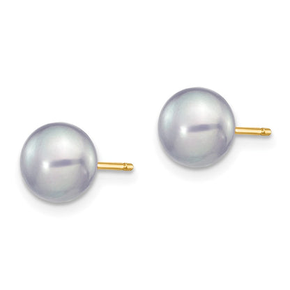 14K Gelbgold 6-7mm Grau Knopf Süßwasser Zuchtperle Ohrstecker