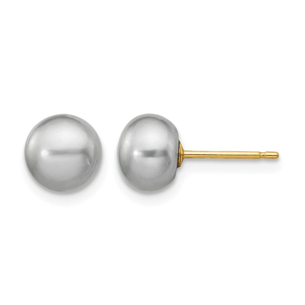 14K Gelbgold 6-7mm Grau Knopf Süßwasser Zuchtperle Ohrstecker