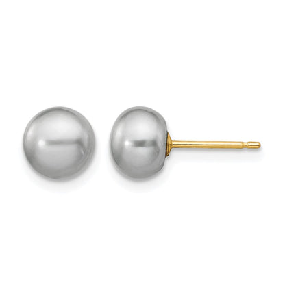 14K Gelbgold 6-7mm Grau Knopf Süßwasser Zuchtperle Ohrstecker