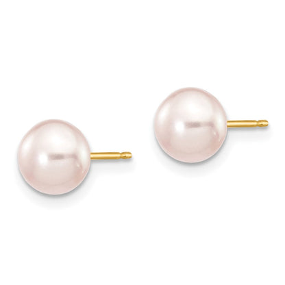 14K Gelbgold 6-7mm Lila Knopf Süßwasser Zuchtperle Ohrstecker