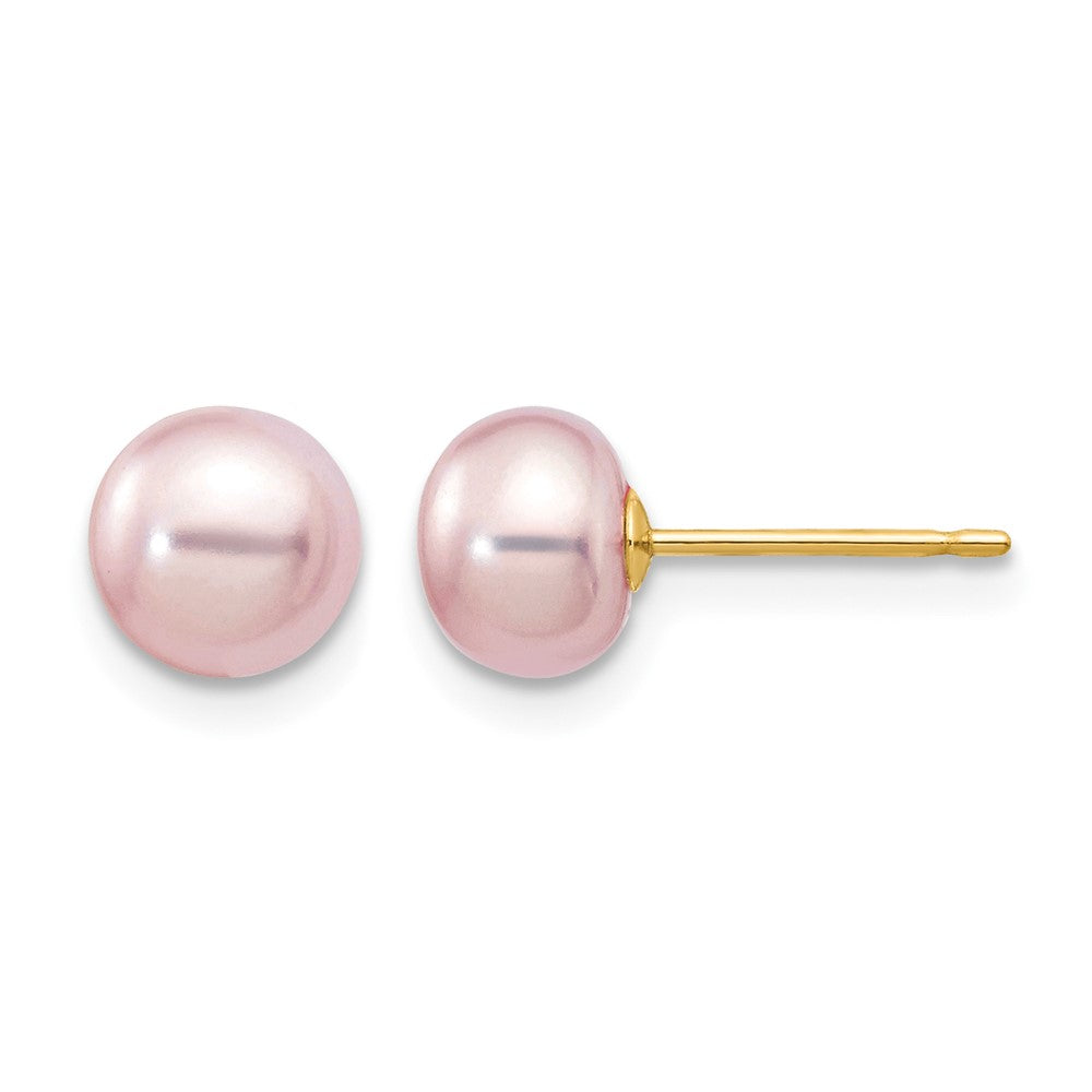 14K Gelbgold 6-7mm Lila Knopf Süßwasser Zuchtperle Ohrstecker