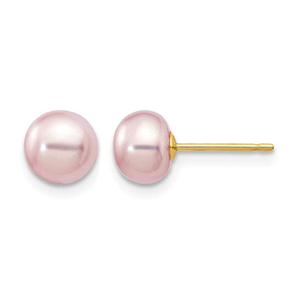 14K Gelbgold 6-7mm Lila Knopf Süßwasser Zuchtperle Ohrstecker