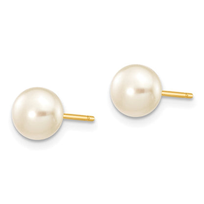 14K Gelbgold 6 7mm Weiß Knopf Süßwasser Zuchtperle Ohrstecker