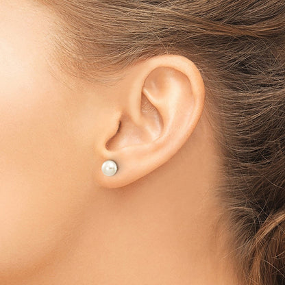 14K Gelbgold 6 7mm Weiß Knopf Süßwasser Zuchtperle Ohrstecker