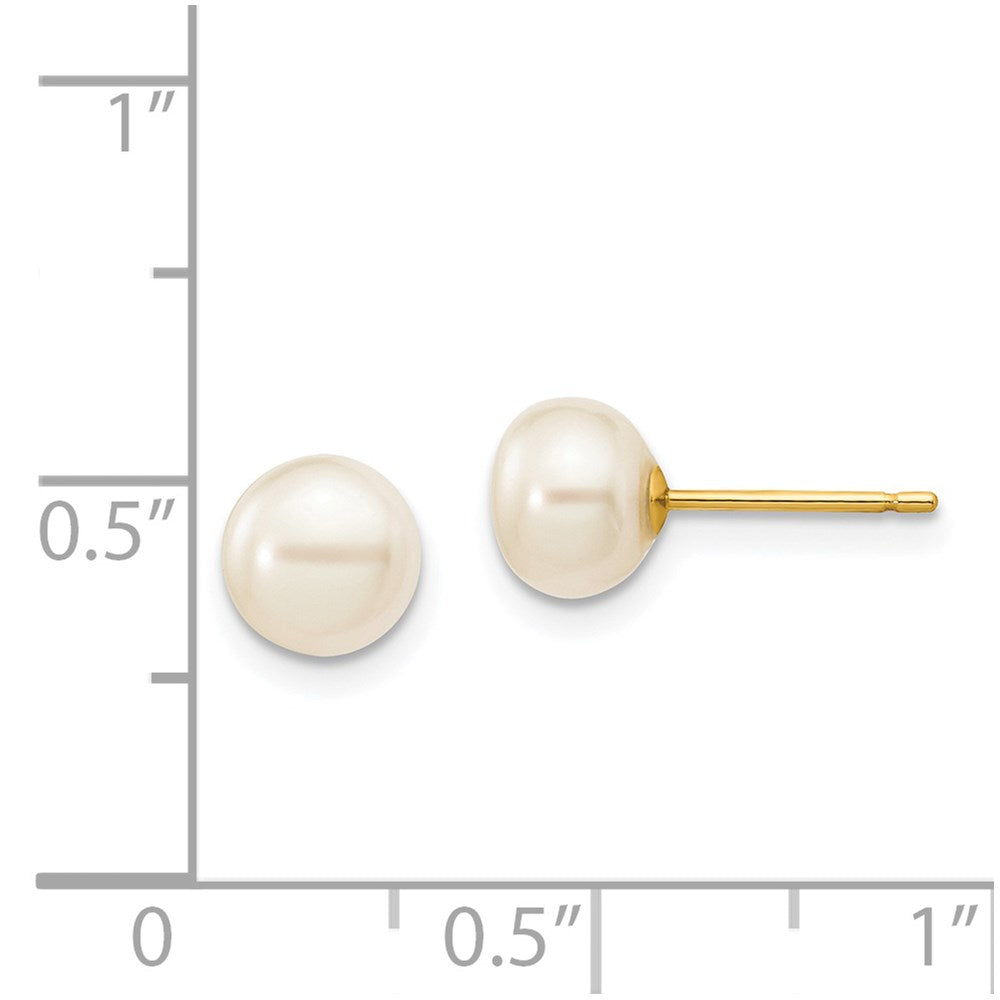 14K Gelbgold 6 7mm Weiß Knopf Süßwasser Zuchtperle Ohrstecker