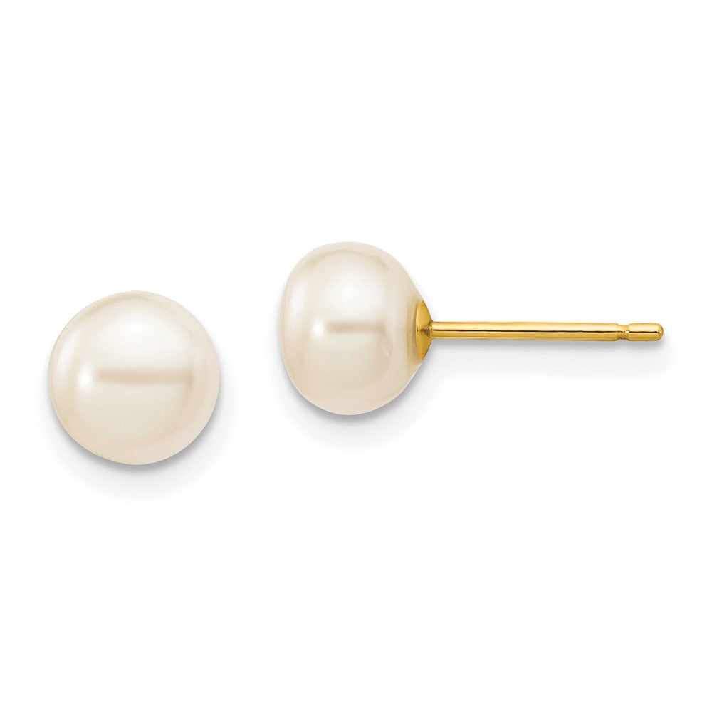 14K Gelbgold 6 7mm Weiß Knopf Süßwasser Zuchtperle Ohrstecker