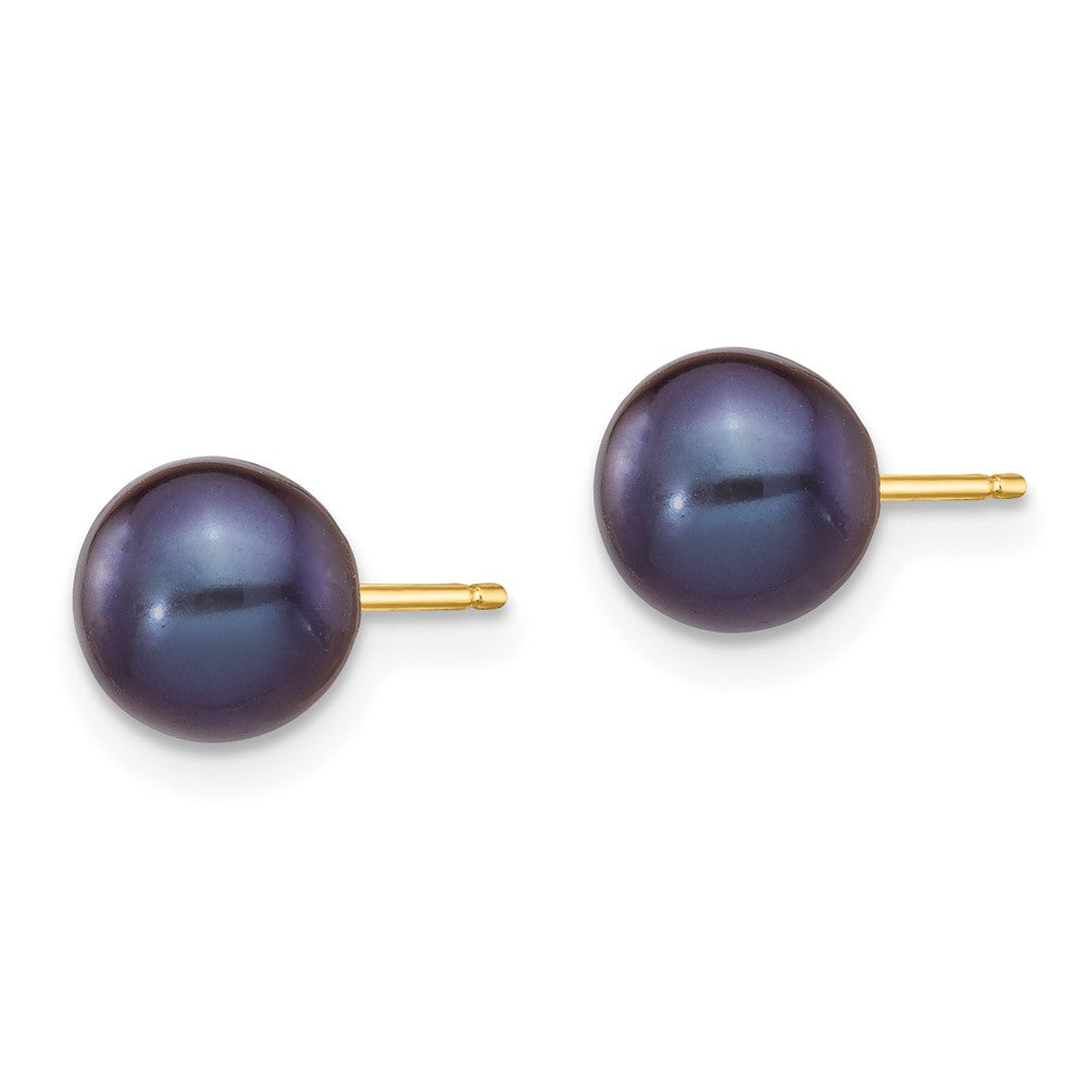 14K Gelbgold 6 7mm Schwarz Rund Süßwasser Zuchtperle Ohrstecker