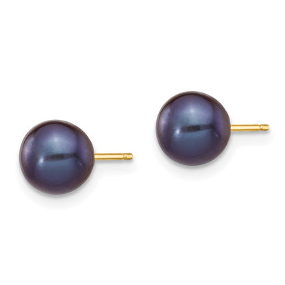 14K Gelbgold 6 7mm Schwarz Rund Süßwasser Zuchtperle Ohrstecker