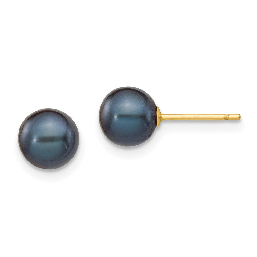 14K Gelbgold 6 7mm Schwarz Rund Süßwasser Zuchtperle Ohrstecker