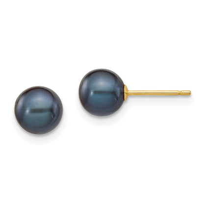 14K Gelbgold 6 7mm Schwarz Rund Süßwasser Zuchtperle Ohrstecker
