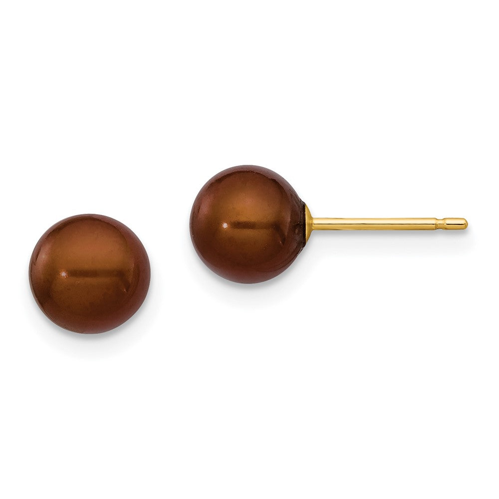 14K Gelbgold 6 7mm Braun Rund Süßwasser Zuchtperle Ohrstecker