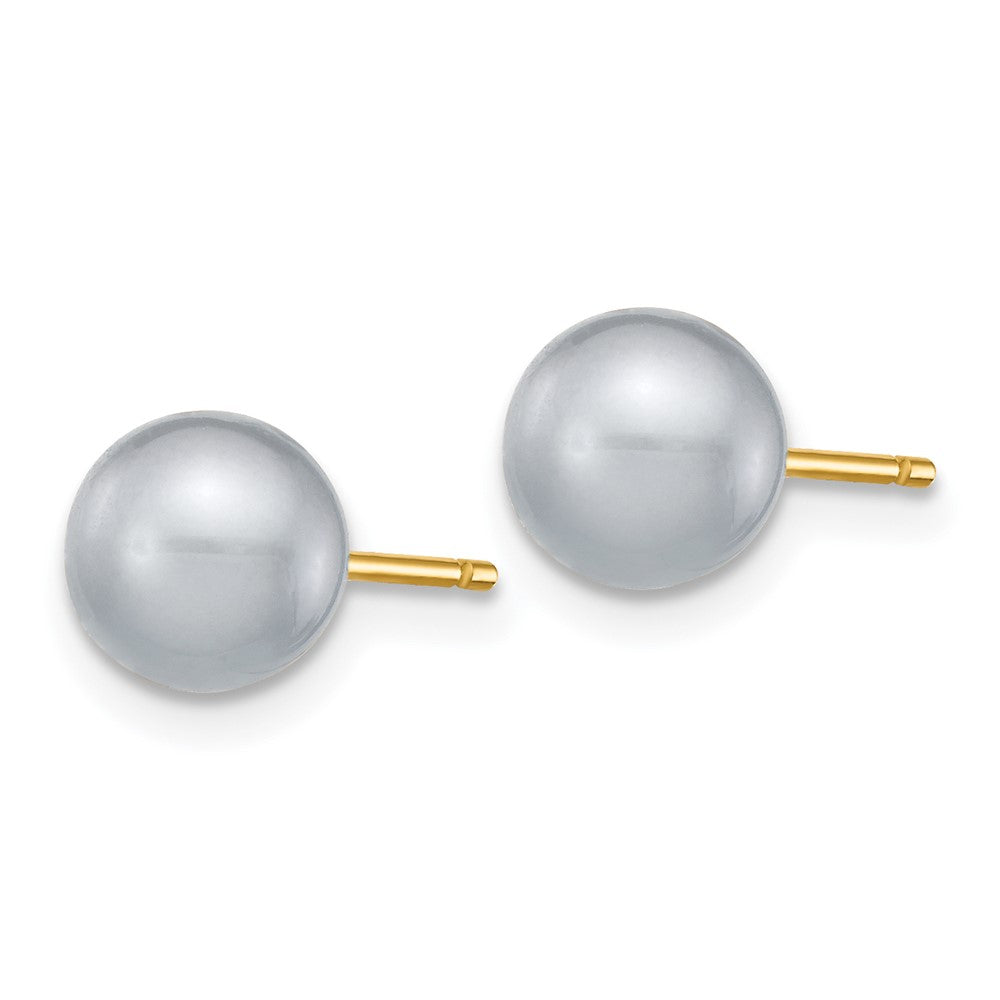 14K Gelbgold 6 7mm Grau Rund Süßwasser Zuchtperle Ohrstecker