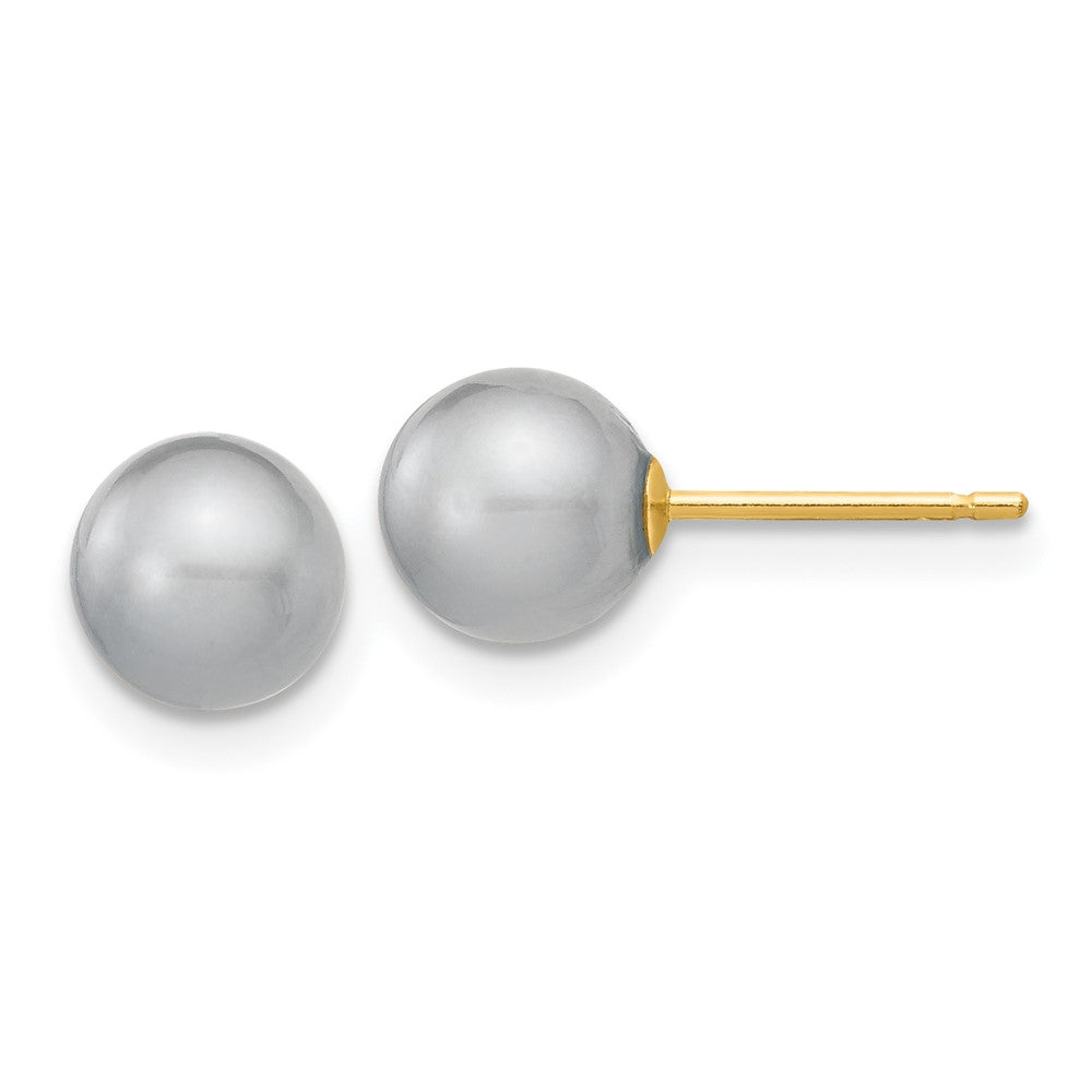 14K Gelbgold 6 7mm Grau Rund Süßwasser Zuchtperle Ohrstecker