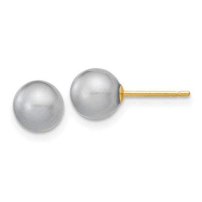 14K Gelbgold 6 7mm Grau Rund Süßwasser Zuchtperle Ohrstecker