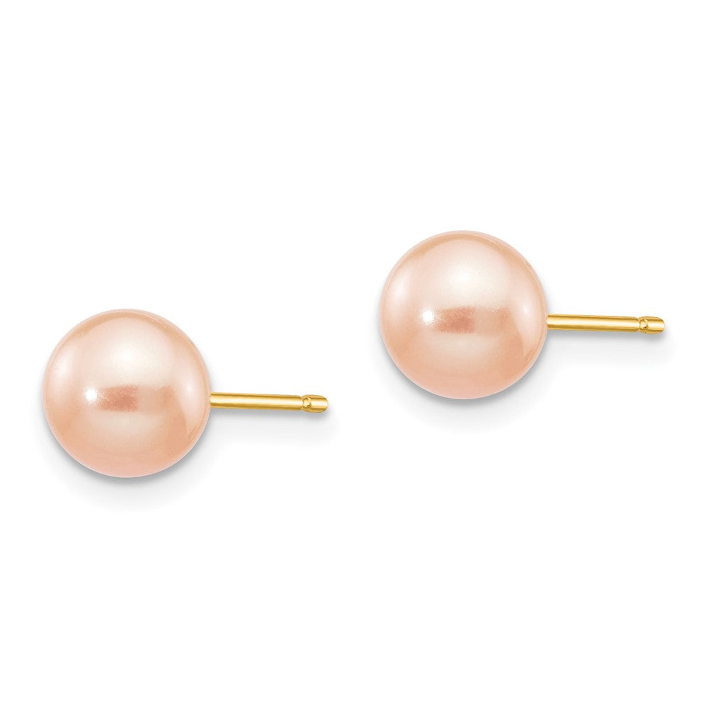 14K Gelbgold 6 7mm Rosa Rund Süßwasser Zuchtperle Ohrstecker