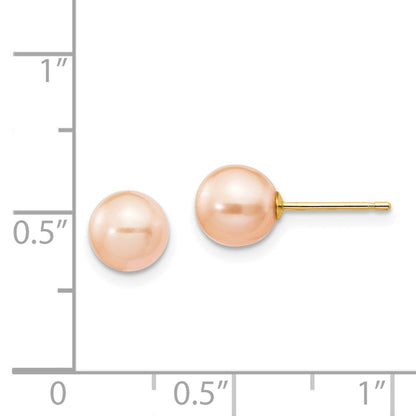 14K Gelbgold 6 7mm Rosa Rund Süßwasser Zuchtperle Ohrstecker