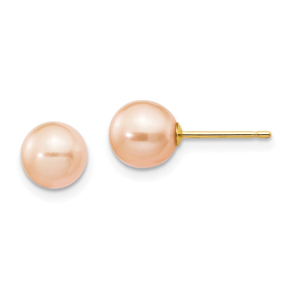 14K Gelbgold 6 7mm Rosa Rund Süßwasser Zuchtperle Ohrstecker