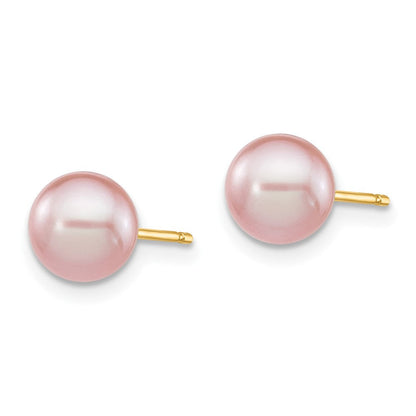 14K Gelbgold 6 7mm Lila Rund Süßwasser Zuchtperle Ohrstecker