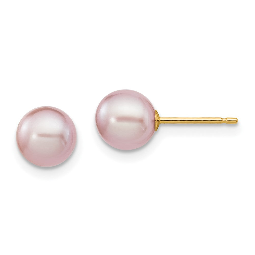 14K Gelbgold 6 7mm Lila Rund Süßwasser Zuchtperle Ohrstecker