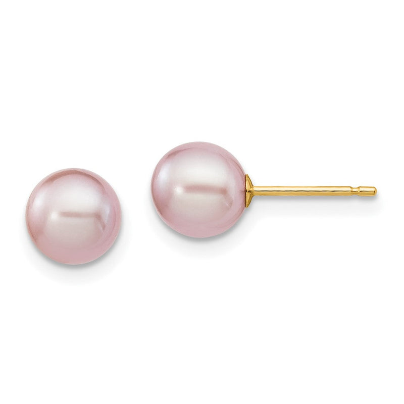 14K Gelbgold 6 7mm Lila Rund Süßwasser Zuchtperle Ohrstecker