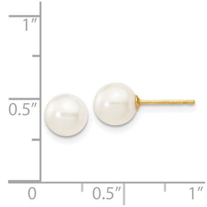 14K Gelbgold 6 7mm Weiß Rund Süßwasser Zuchtperle Ohrstecker