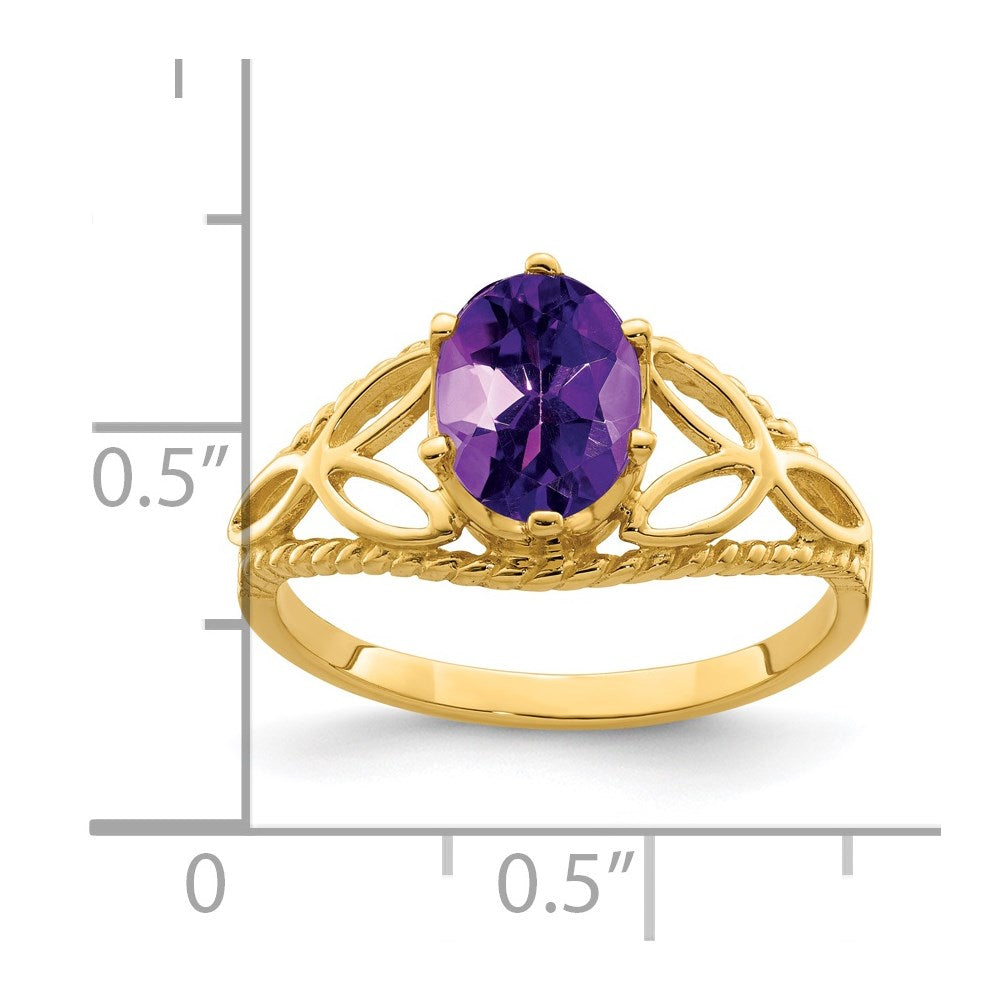 14K Gelbgold 8x6mm ovaler Amethyst-Checkerschliff-Ring