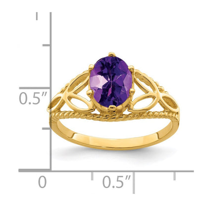 14K Gelbgold 8x6mm ovaler Amethyst-Checkerschliff-Ring