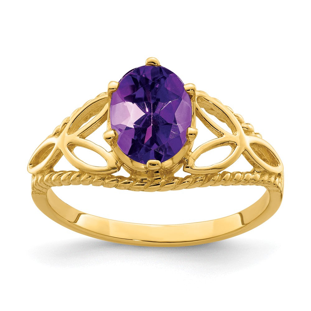 14K Gelbgold 8x6mm ovaler Amethyst-Checkerschliff-Ring