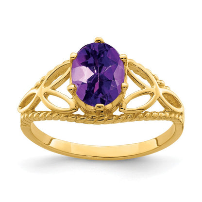 14K Gelbgold 8x6mm ovaler Amethyst-Checkerschliff-Ring