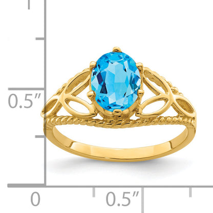 Massiv 14K Gelbgold Synthetisch Blautopas Ring