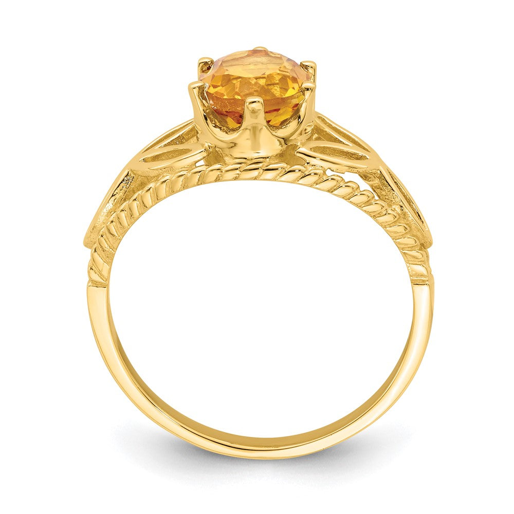 14K Gelbgold Ring mit ovalem Citrin im Karo-/Schachbrettschliff, 8x6 mm