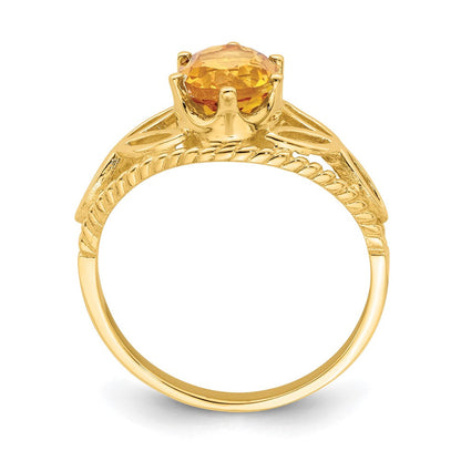 14K Gelbgold Ring mit ovalem Citrin im Karo-/Schachbrettschliff, 8x6 mm
