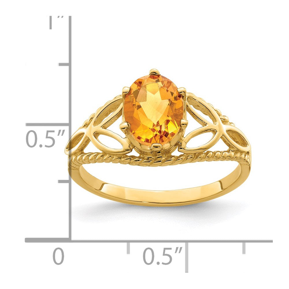14K Gelbgold Ring mit ovalem Citrin im Karo-/Schachbrettschliff, 8x6 mm