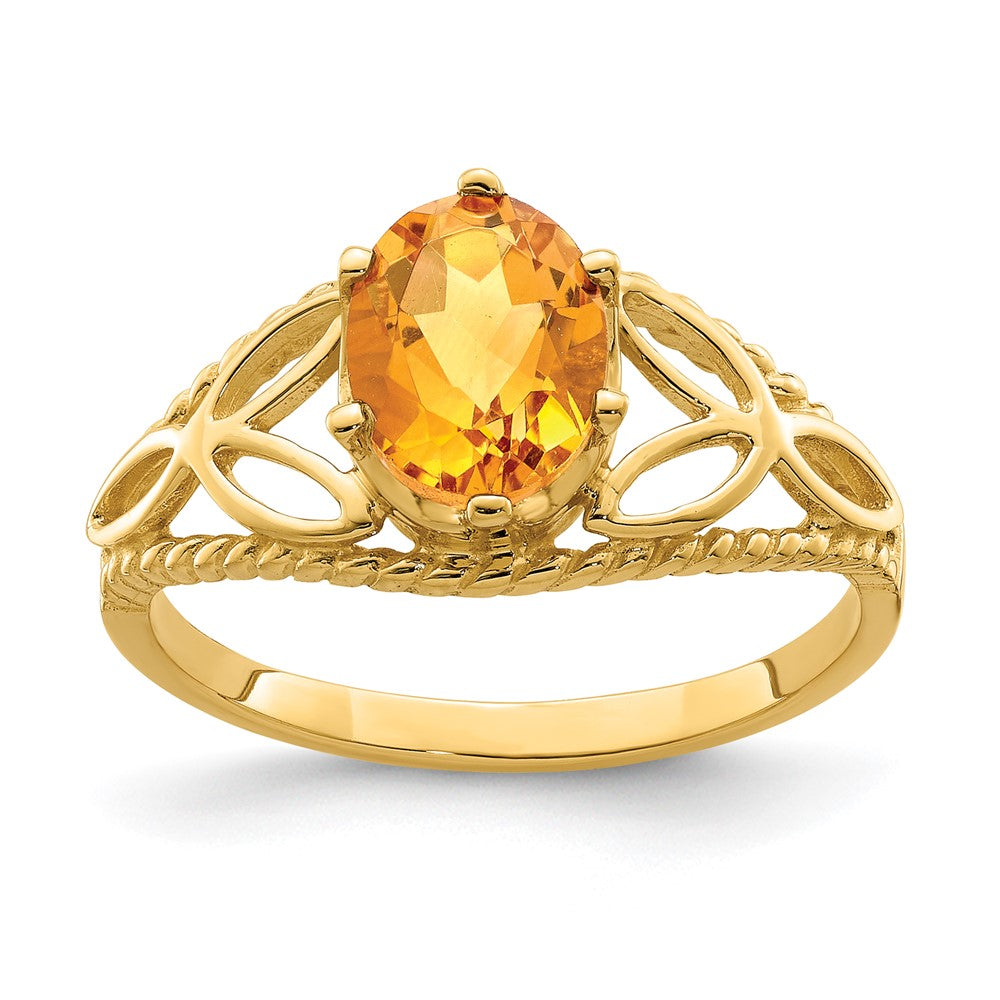 14K Gelbgold Ring mit ovalem Citrin, 8x6 mm