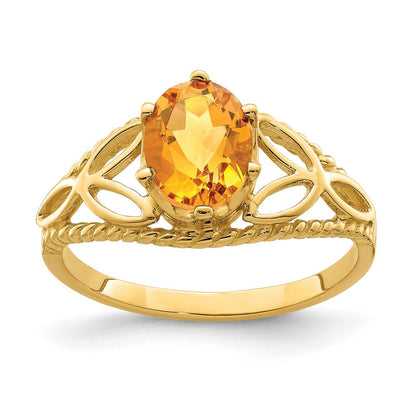 14K Gelbgold Ring mit ovalem Citrin, 8x6 mm