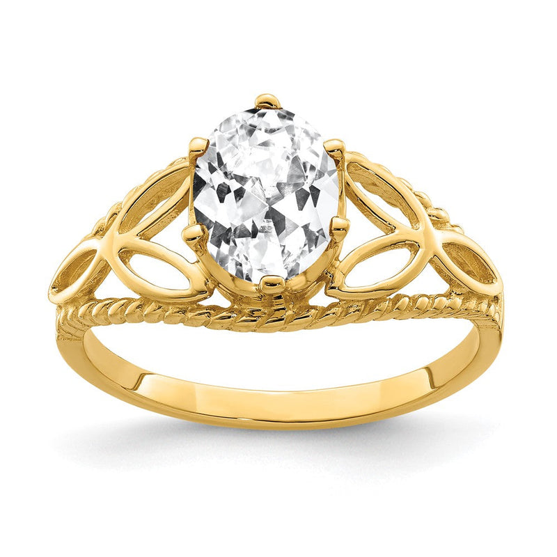 Massivring aus 14K Gelbgold mit ovalem Zirkonia, 8x6 mm