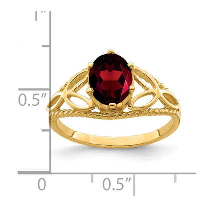 14K Gelbgold Ring mit ovalem Karo-Schliff-Granat, 8x6mm