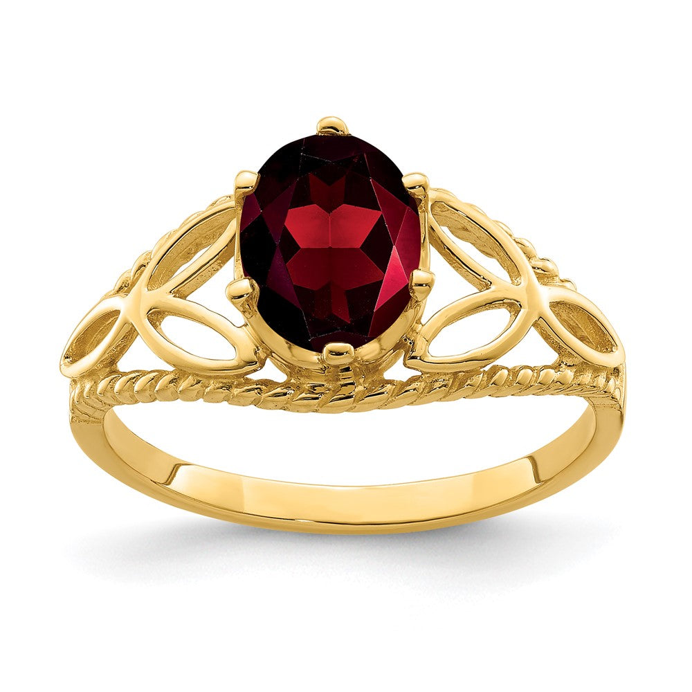 14K Gelbgold Ring mit ovalem Karo-Schliff-Granat, 8x6mm