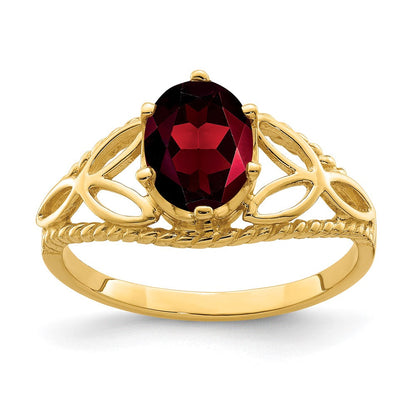 14K Gelbgold Ring mit ovalem Karo-Schliff-Granat, 8x6mm
