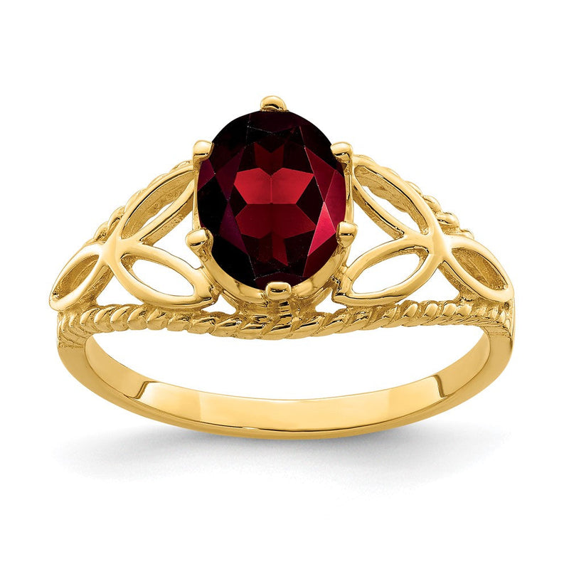 14K Gelbgold Ring mit ovalem Karo-Schliff-Granat, 8x6mm