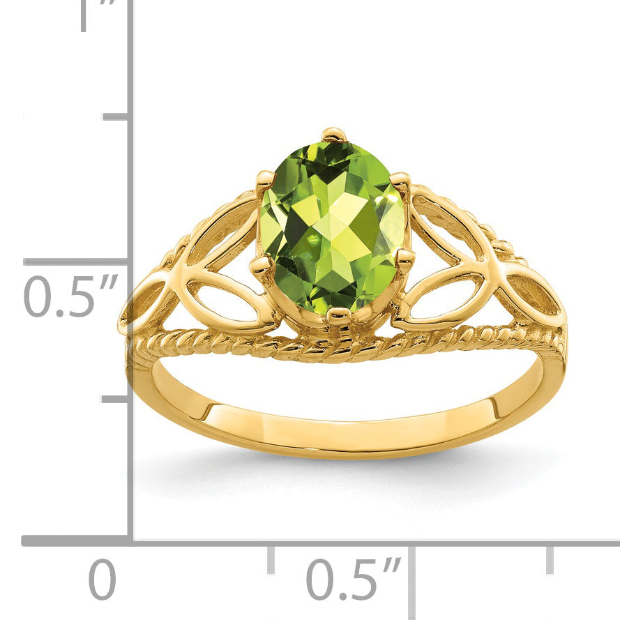 14K Gelbgold 8x6mm Oval Peridot Checker-Schliff Ring