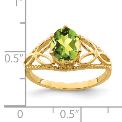 14K Gelbgold 8x6mm Oval Peridot Checker-Schliff Ring
