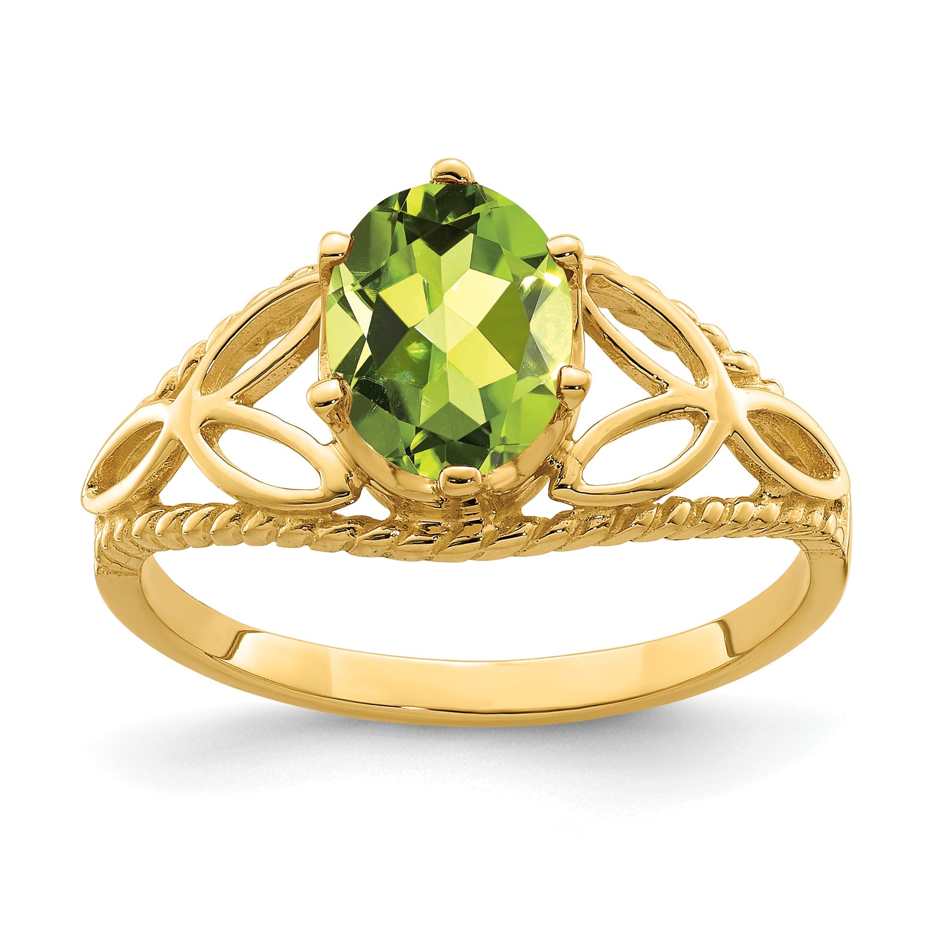 14K Gelbgold 8x6mm Oval Peridot Checker-Schliff Ring