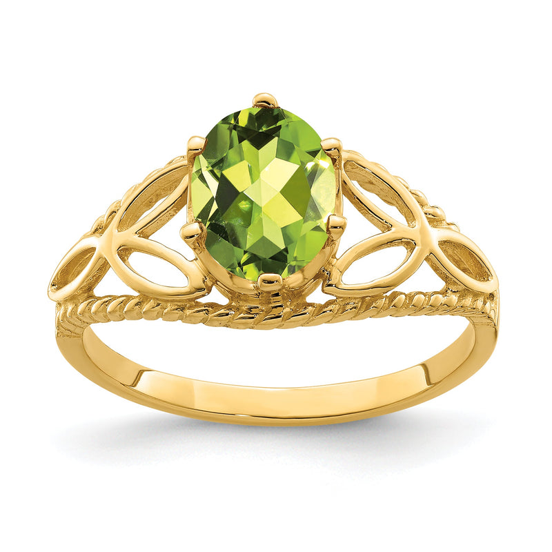 14K Gelbgold 8x6mm Oval Peridot Checker-Schliff Ring