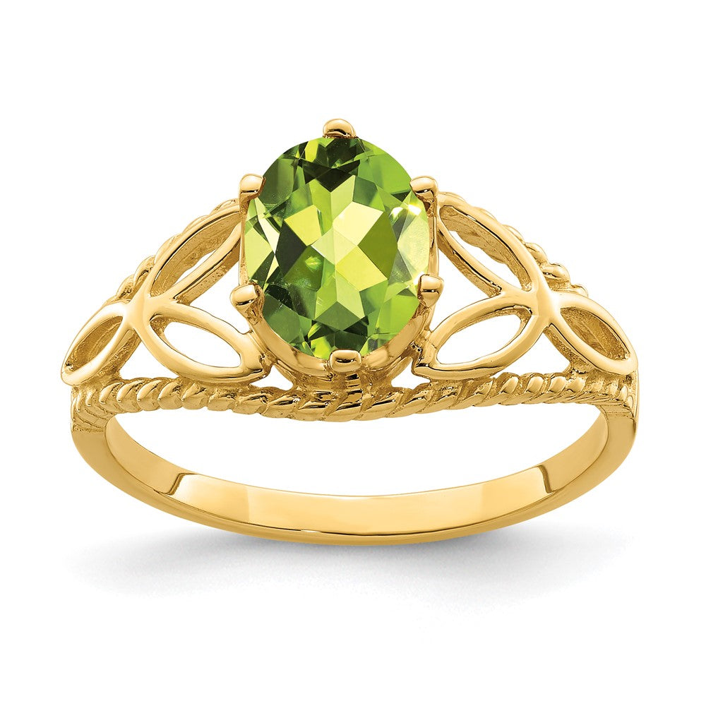 14K Gelbgold Ring mit ovalem Peridot 8x6mm