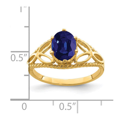 Massiv 14K Gelbgold 8x6mm Oval Synthetisch Saphir Ring