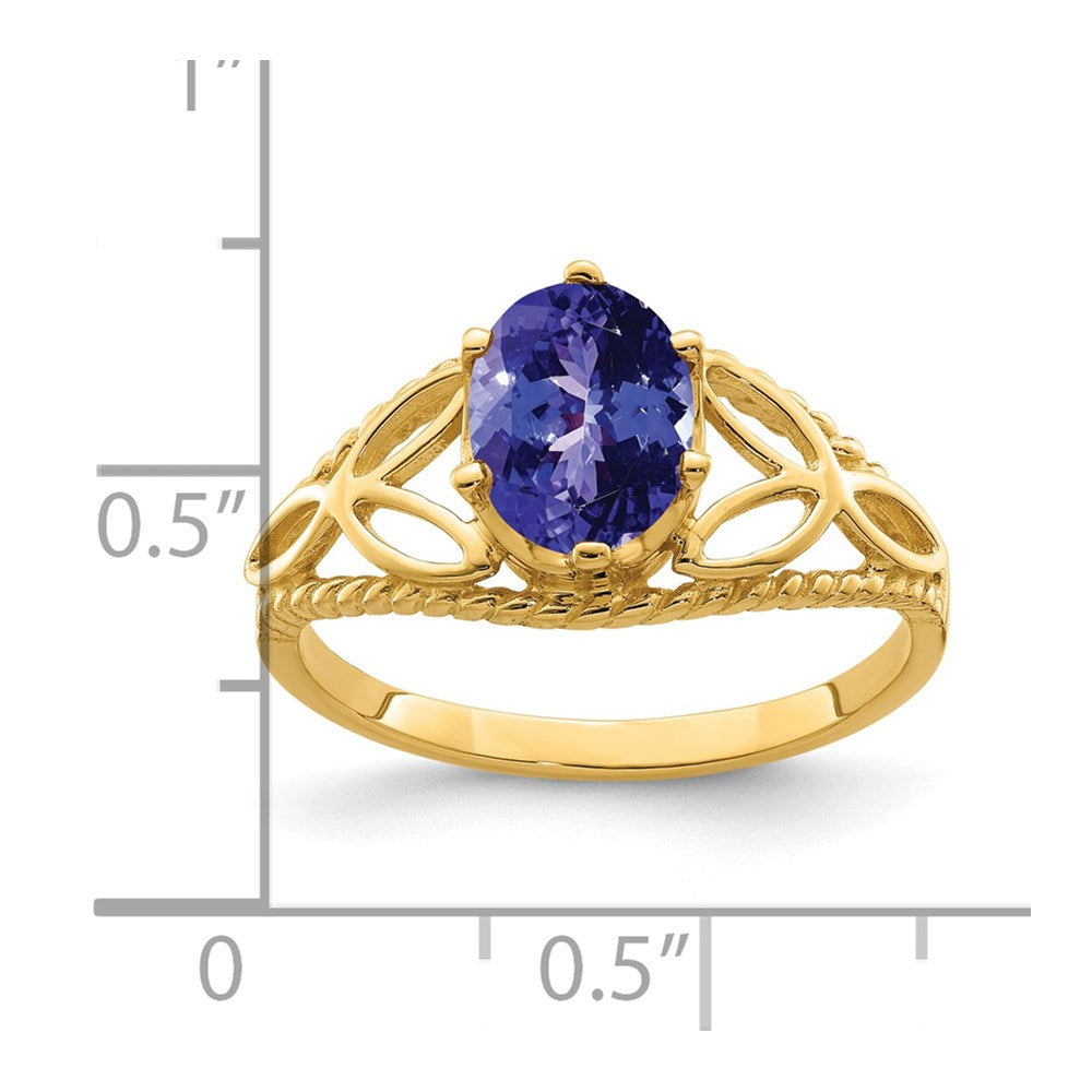 14K Gelbgold Ring mit ovalem Tansanit, 8x6 mm