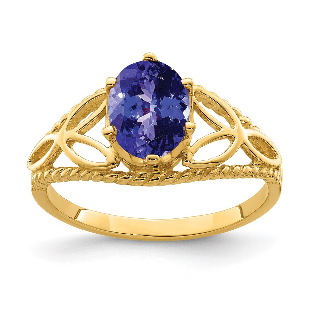 14K Gelbgold Ring mit ovalem Tansanit, 8x6 mm